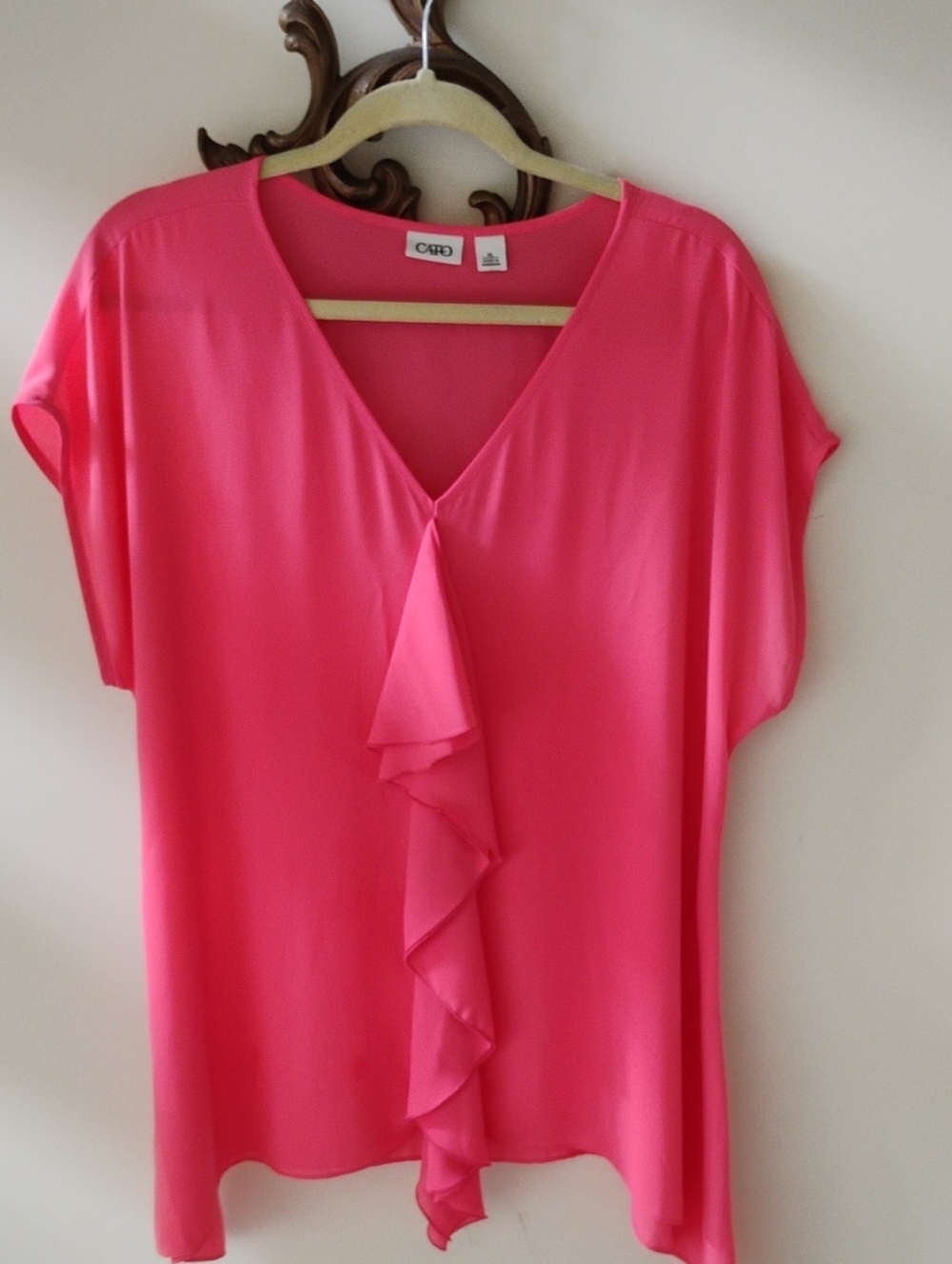 Cato Hot Pink V-Neck Ruffle Front Blouse